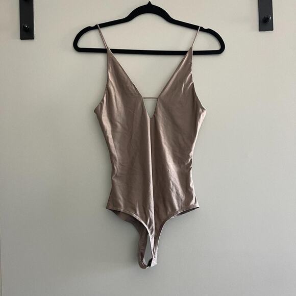 V Neck Light Brown Bodysuit - Picture 1 of 4